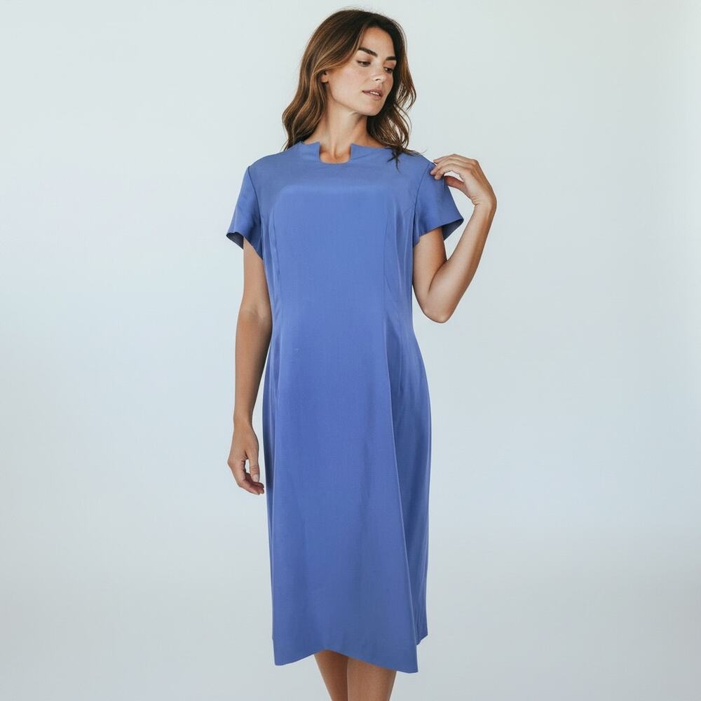 MAGGIE LONDON 100% Silk Elegant Wedgewood Blue Dress 12 New with Imperfection